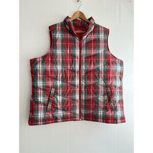 Lands' End Womens 2X Red Plaid Down Puffer Vest Sleeveless Fall Winter  20W-22W